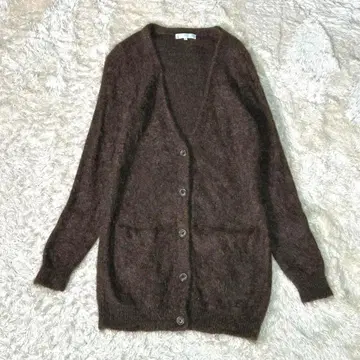 자유구 고급 모헤어 니트 가디건 롱 브라운 M