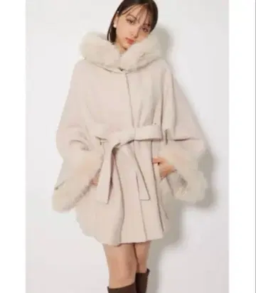 rienda 울 MIX 후드 판초 코트