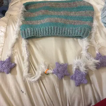 귀도리 니트 모자 Y2K 비니 블루 스트라이프 HEYHEY