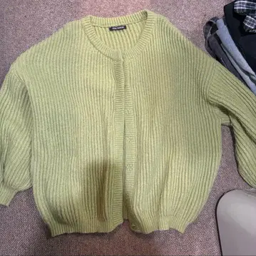 SPRAY PREMIUM 립 편직 가디건 라이트 그린