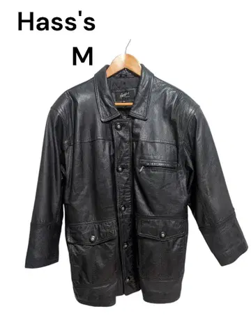 90s 빈티지 Hass's 블랙 가죽 자켓 M 소가죽 점퍼