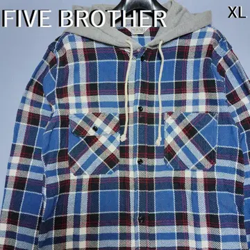 파이브 브라더 별주 후드 부착 헤비 플란넬 체크 긴팔 셔츠 XL