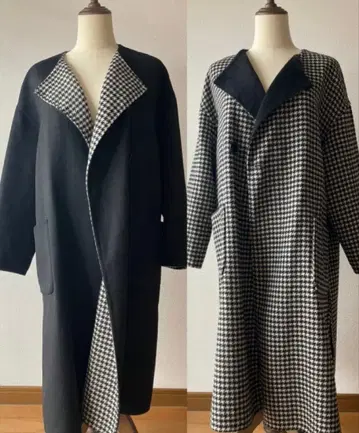 [새상품급] KBF 하운드투스 체크 노카라 리버서블 코트