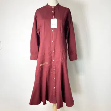 새상품 퍼슨 PERSON'S 노카라 긴팔 원피스 면 S 버건디