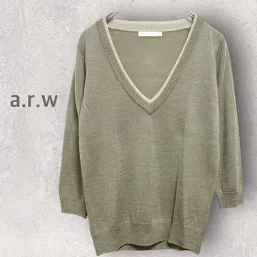 [애로우] 니트 스웨터 M V넥 상의 무지 심플 돌려입기 쉬운