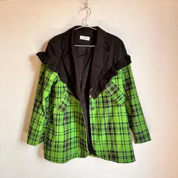 그린 애플 체크 자켓