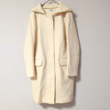 NATURAL BEAUTY BASIC 울 코트 크림색 후드 부착