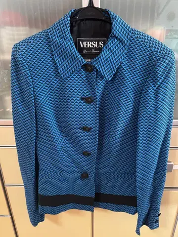 VERSUS 파랑 체크 무늬 테일러드 자켓 수트