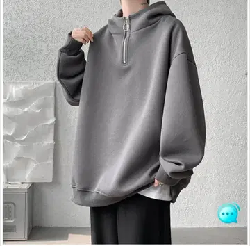 [ 다크 그레이 ] 하프 지퍼 오버 사이즈 후드티 맨투맨 후드 부착