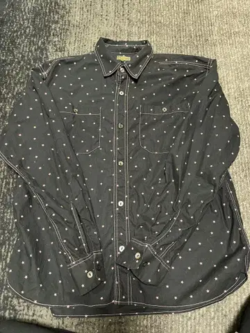 CALEE 블랙 별 패턴 긴팔 셔츠 XL