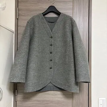 homspun 2중직 멜톤 노카라 자켓 그레이