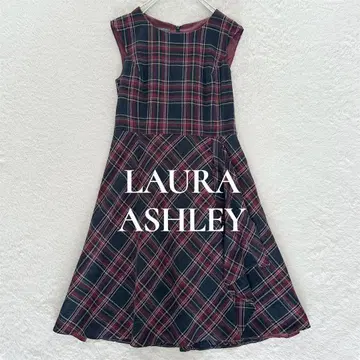 로라 애슐리 슬리브리스 원피스 체크 절개 아지메 플레어 빨간색 계열