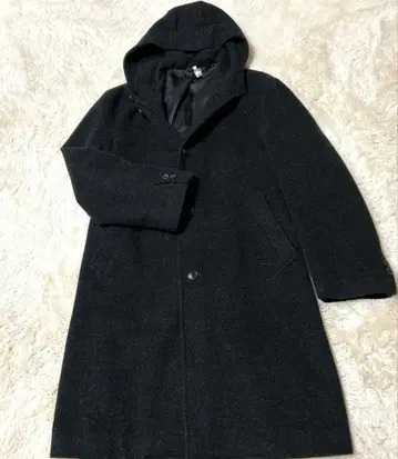 SPINASH 남성용 울 블랙 롱 코트 모헤어 혼방 후드 부착