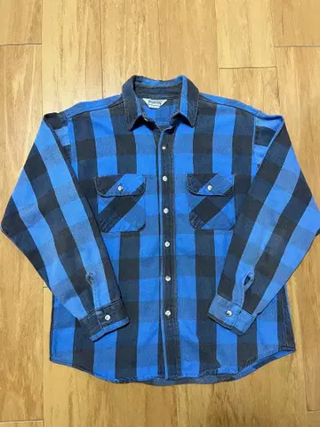 FIVE BROTHER 청흑 플란넬 셔츠 L 70s 80s