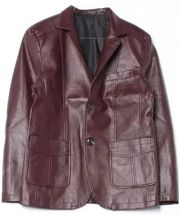 버건디 가죽 블레이저