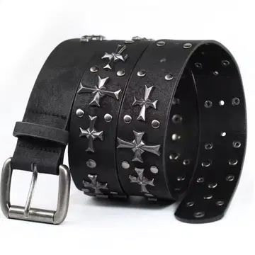 가죽 벨트 크로스 스터드 펑크 스트릿 y2k