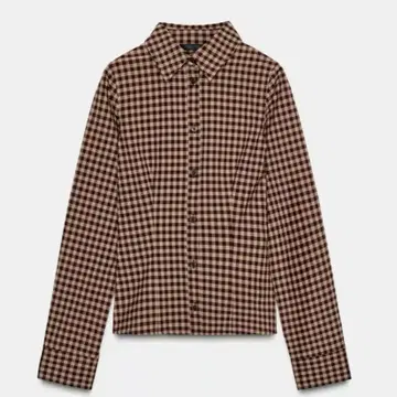 ZARA 자라 브라운 체크 무늬 긴팔 셔츠 M