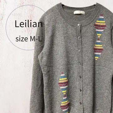 Leilian 캐시미어 100% 컬러풀 패턴 그레이 가디건 M-L 하자품