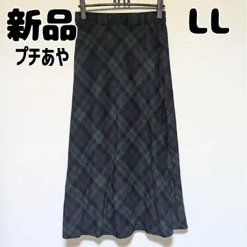 새상품 미사용 시마무라 푸치푸라노아야 울 블렌드 체크 스커트 LL 그린