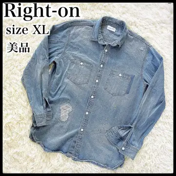라이트온 데님 셔츠 페인트 데미지 크러쉬 XL 블루 남성용