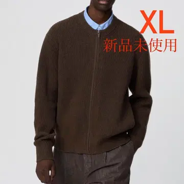 유니클로 C 크루넥 풀 집업 가디건 브라운 XL