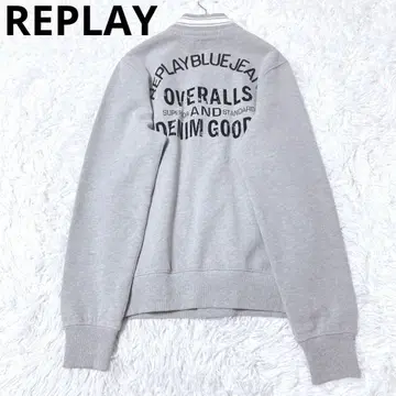 리플레이 맨투맨 바시티 자켓 아우터 상의 속기모 로고 프린트 그레이