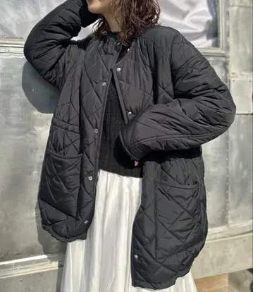 퀼팅 노카라 자켓 블랙