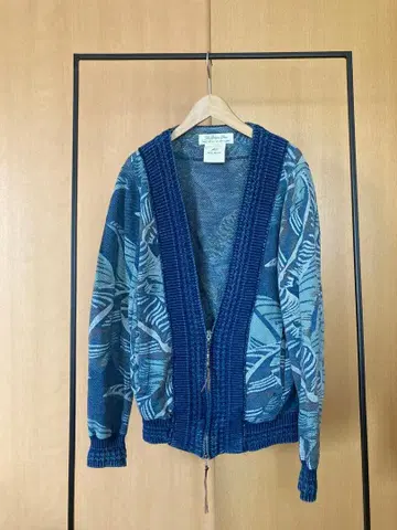 잎 무늬 니트 가디건 블루 계열