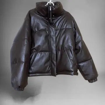 인조 가죽 다운 자켓 스탠드 넥 다크 브라운