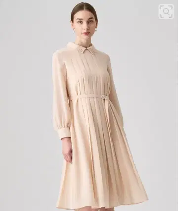 ANAYI 베이지 플리츠 카라 원피스