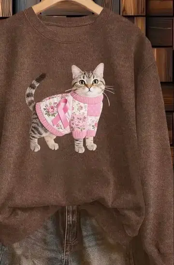 고양이 말랑 스웨터 브라운 M 타비캣 꿩고양이 냥코