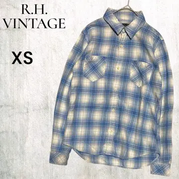 론 헤르만 빈티지 긴팔 셔츠 XS 화이트 블루 체크 무늬