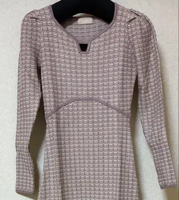 리젝시 바이컬러 트위드 니트 원피스 핑크