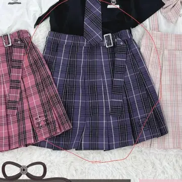 아베일 쿠로미 산리오 플리츠 스커트 L 사이즈 체크 무늬