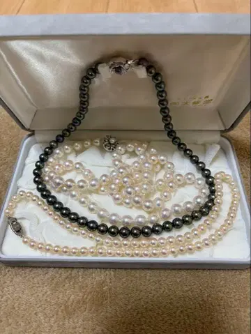 진주 목걸이 3개 세트 블랙 화이트