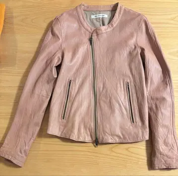 그린 레이블 릴랙싱 핑크 베이지 가죽 자켓 40