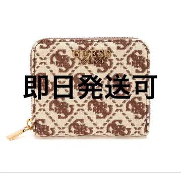 GUESS 이단 접이식 지갑 베이지/브라운