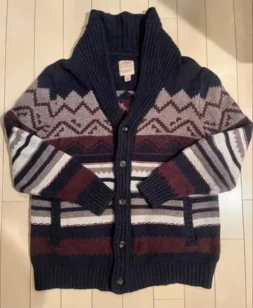 노르딕 무늬 니트 가디건 두꺼운 원단 울 네이비 계열 가을/겨울