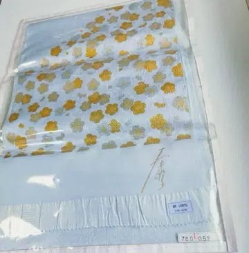 스카이블루 골드 컬러 꽃무늬 오비 장식 천 실크 100%