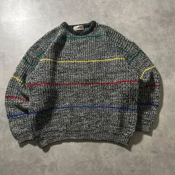 빈티지 흑백 보더 케이블 레트로 니트 스웨터