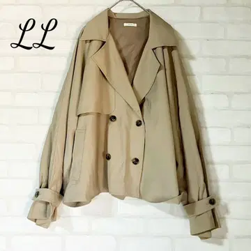 아프레 주르 베이지 더블 브레스트 숏 기장 트렌치코트 LL