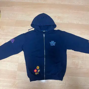 X-LARGE 플라워 자수 후드티 네이비
