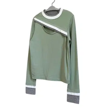soduk 커팅 레이어드 티셔츠 긴팔T 티셔츠 그린