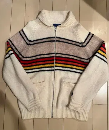 OFFSHORE 오프쇼어 풀 집업 니트 스웨터 보더 L 아메카지