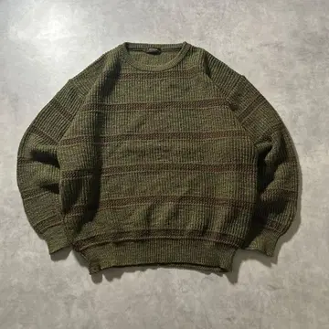 빈티지 카키 보더 레트로 모드 y2k 그런지 니트 스웨터