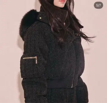 랜디 비대칭 버클 트위드 패딩 자켓 블랙