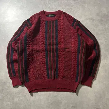 빈티지 케이블 스트라이프 레트로 아트 패턴 니트 스웨터