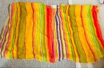 미사용 나라 까미체 컬러풀 스트라이프 실크 반팔 상의, 스톨, 판초