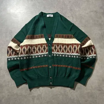 빈티지 그린 케이블 노르딕 니트 가디건 디자인