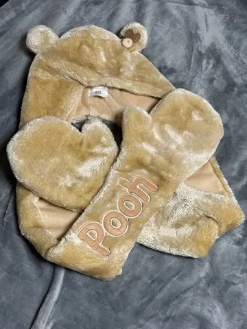 푸우 후드 부착 머플러 디즈니랜드 팬캡